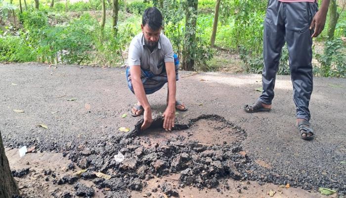 টান দিলেই উঠে যাচ্ছে কার্পেটিং  সদর দক্ষিণের সুবর্ণপুর-বানীপুর-ঢুলিপাড়া-কালীবাজার সড়ক