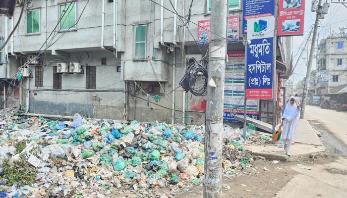সদরে হাসপাতালের পাশে ময়লার স্তূপ, দুর্গন্ধে চরম ভোগান্তি